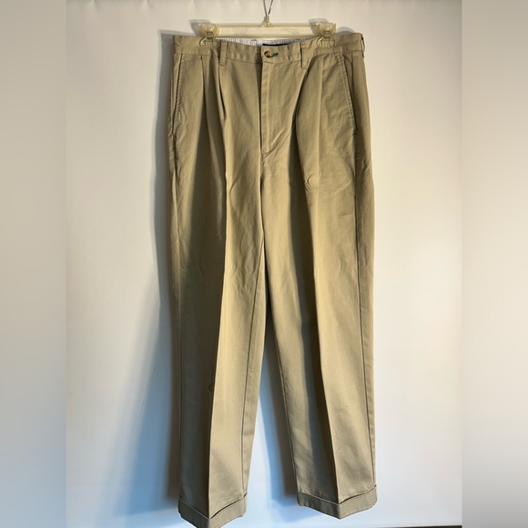 TOMMY HILFIGER VINTAGE 2001 KHAKI TAN PLEADED FRONT MENS COTTON PANTS SIZE 35/30 - Picture 1 of 9